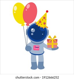 Ilustración de diseño de plantillas de vectores de caracteres de globo y regalo de astronauta