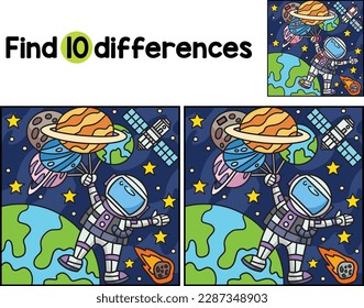 Astronaut with Balloon Planet Find The Differences