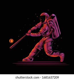 astronaut baseball vector illustration on dark background