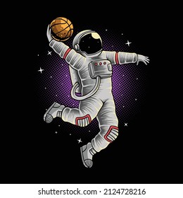 Astronaut basketball slam dunk in space illustration premium vector The Concept of Isolated Technology. Flat Cartoon Style Suitable for Landing Web Pages, Banners, Flyers, Stickers, Cards