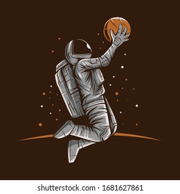 astronaut basketball slam dunk vector illustration design