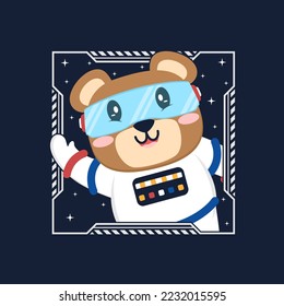 Astronaut bear cartoon logo vector illustration flat design.