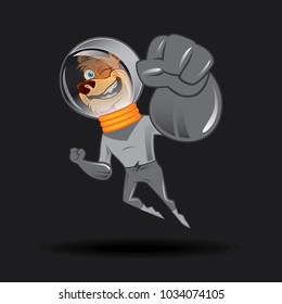 Astronaut Bear Character Blinking Eye While Doing Some Jump Flying Poses. Vector Animal Illustration