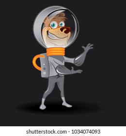 Astronaut Bear Character Doing Some Presenting Poses. Vector Animal Illustration