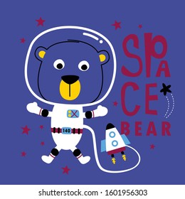 astronaut bear in space funny animal cartoon,vector illustration