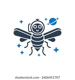Astronaut Bee in Space Icon On White Background