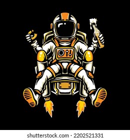 Astronaut with beer and cake vector