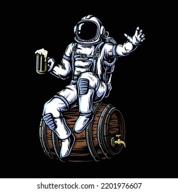 Astronaut with beer vector illustration 