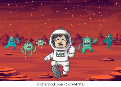 An astronaut is being chased by monsters on Mars