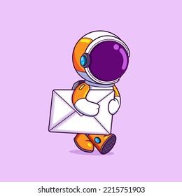The astronaut is being a postman and delivering a big mail of illustration