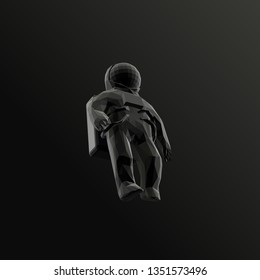 Astronaut in Black and White. Dark Low Poly Vector Greyscale Silhouette 3D Rendering
