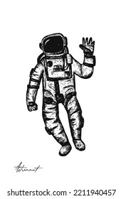astronaut black and white pencil drawing