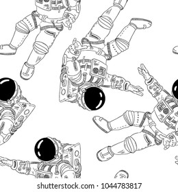 Astronaut black and white seamless pattern