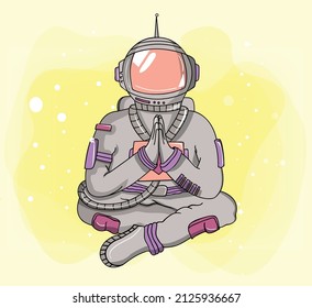 astronaut in a blue background praying