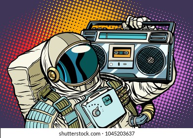 Astronaut With Boombox, Audio And Music. Pop Art Retro Vector Illustration Comic Cartoon Vintage Kitsch Drawing