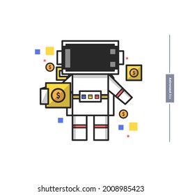 astronaut box. carry dollar coins, perfect for
business, web, stickers, character illustration, vector eps 10