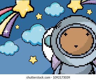 Astronaut boy in the galaxy pixel art