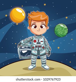 Astronaut boy on space planet cartoon