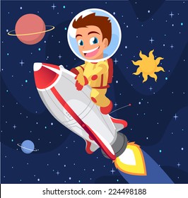 Astronaut Boy On Space Rocket Vector Stock Vector (Royalty Free ...