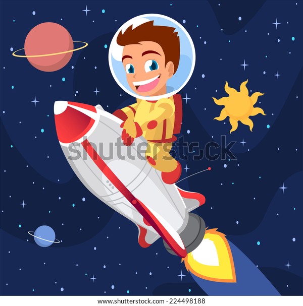 Astronaut Boy On Space Rocket Vector Stock Vector (Royalty Free ...