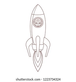 Astronaut boy in rocket in black and white