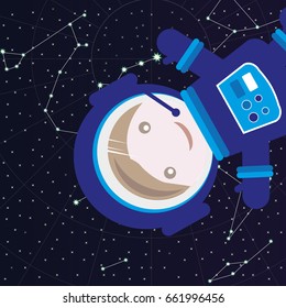 astronaut boy in the starry sky, constellations, illustration