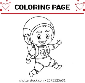 astronaut boy is using astronaut costume coloring page for kids
