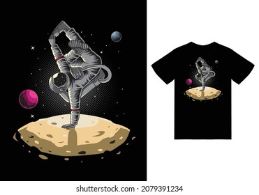 Astronaut break dance illustration with tshirt design premium vector the Concept of Isolated Technology. Flat Cartoon Style Suitable for Landing Web Pages, Banners, Flyers, Stickers, Cards