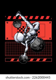 Astronaut break dance illustration with t-shirt design premium vector,Isolated Technology Concept. Flat Cartoon Style Suitable for Landing Web Pages, Banners, clothes, Stickers, Cards