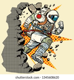 astronaut breaks the wall. Pop art retro vector illustration vintage kitsch