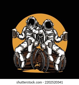 Astronaut brother with beer illustration