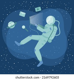 astronaut browsing in spaces vector illustration