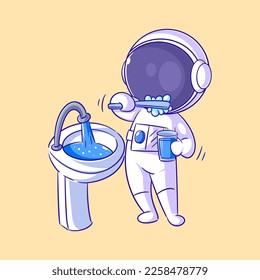 Astronaut brushing his teeth to clean