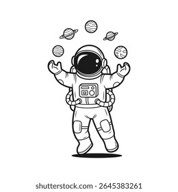 Astronaut building sandcastle on moon in playful pose – Vector Illustration