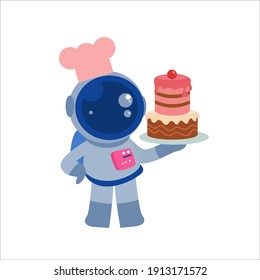 Astronaut With Cake Character Vector Template Design Illustration