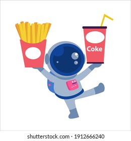 Astronaut With Cake and Drink Character Vector Template Design Illustration