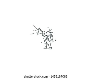 Astronaut is calling for a sale ( announcement ) - Flat Line Art Design Illustration.