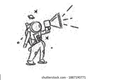 Astronaut is calling for a sale ( announcement ) - Particle Art Design Illustration.