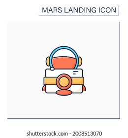 Astronaut camera color icon. Special equipment. Photographing planet landscapes. Mars landing concept. Isolated vector illustration