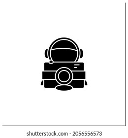 Astronaut camera glyph icon. Special equipment. Photographing planet landscapes. Mars landing concept. Filled flat sign. Isolated silhouette vector illustration