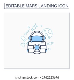 Astronaut camera line icon. Special equipment. Photographing planet landscapes. Mars landing concept. Isolated vector illustration. Editable stroke