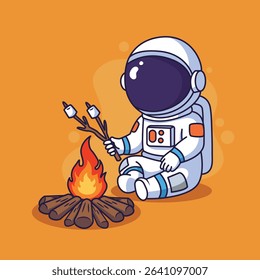 astronaut with campfire and bonfire vector illustration graphic design. in autumn	