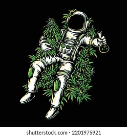 Astronaut and cannabis leaf vector illustration