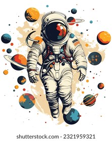 astronaut carries many planets in outer space 