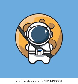 Astronaut Carries The Moon Vector Illustration Icon. Isolated Science Icon Concept. Flat Cartoon Style Suitable for Web Landing Pages, Banners, Flyers, Stickers, Cards