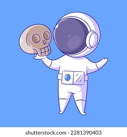 Astronaut carries skull in right hand