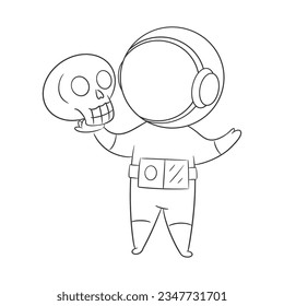 Astronaut carries skull in right hand for coloring