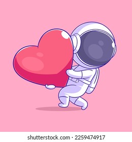 Astronaut carrying a big heart balloon