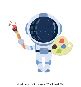 astronaut carrying a paint palette. science drawing cartoon mascot