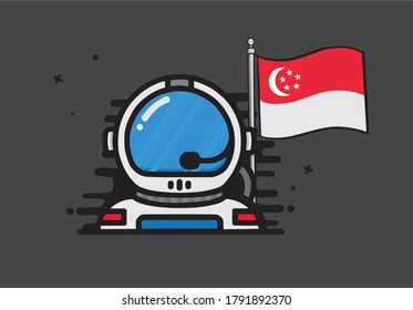 the astronaut was carrying the Singapore flag behind him